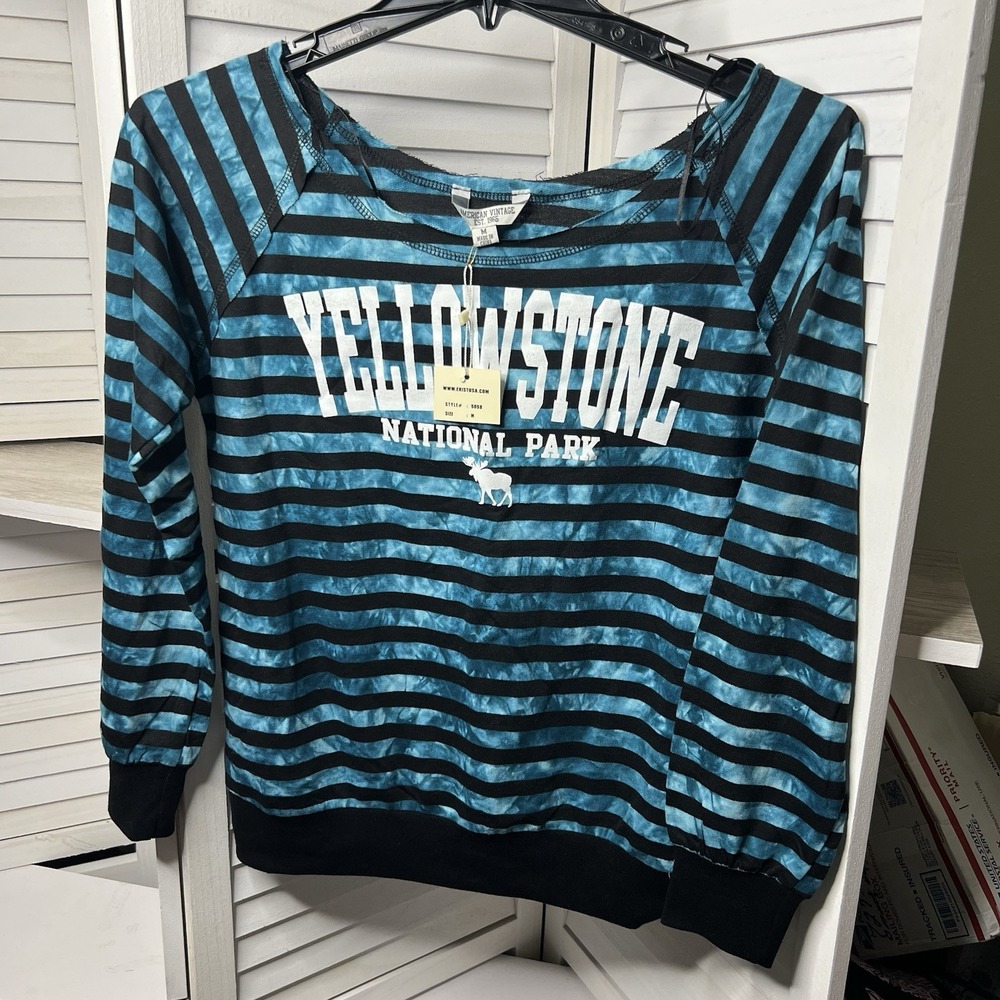 Yellowstone National Park Striped Turquoise Black Women's M by American‎ Vintage